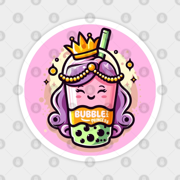 Bubble Tea Princess Boba Tea Kawaii Cartoon Girl Magnet by SubtleSplit